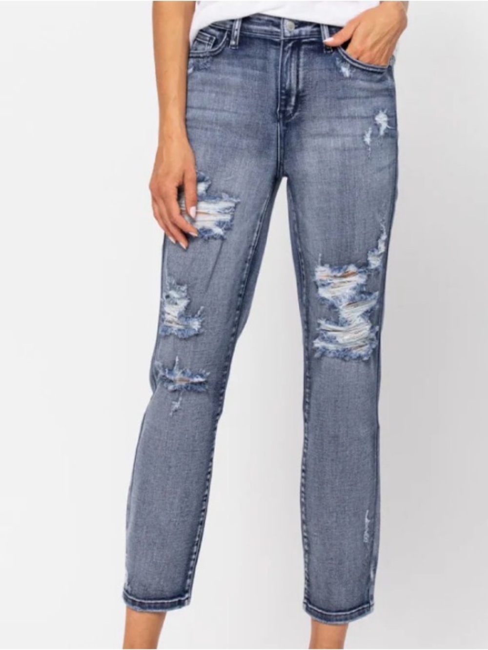 Judy Blue High Rise Destressed Boyfriend Jeans